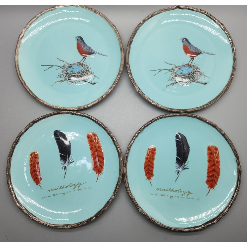 MWW Market Feathers & Robin Bird Egg  Nest Salad Plates Set Of 4 SEE PHOTOS